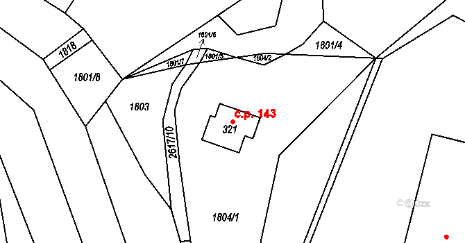 Ludkovice 143 na parcele st. 321 v KÚ Ludkovice, Katastrální mapa