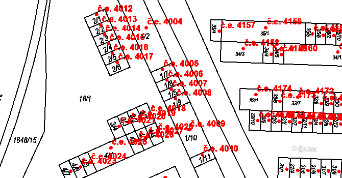 Kadaň 4007 na parcele st. 1/5 v KÚ Bystřice u Kadaně, Katastrální mapa