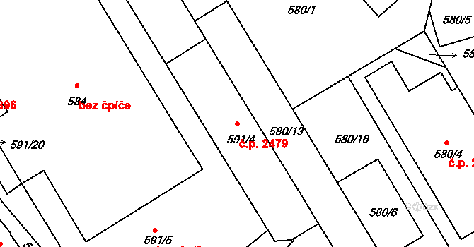 Pelhřimov 2479 na parcele st. 591/4 v KÚ Pelhřimov, Katastrální mapa