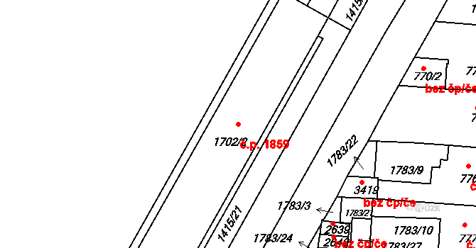 Slaný 1859 na parcele st. 1702/2 v KÚ Slaný, Katastrální mapa