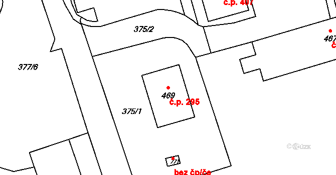Louky 295, Zlín na parcele st. 469 v KÚ Louky nad Dřevnicí, Katastrální mapa