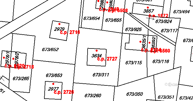 Zlín 2727 na parcele st. 3634 v KÚ Zlín, Katastrální mapa