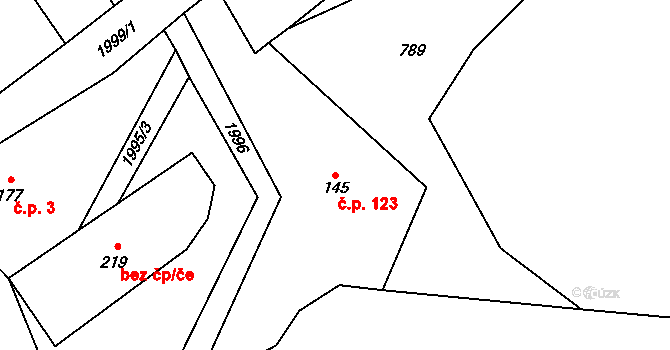 Jakartovice 123 na parcele st. 145 v KÚ Jakartovice, Katastrální mapa