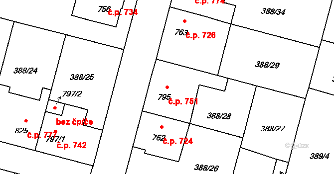 Kateřinky 751, Opava na parcele st. 795 v KÚ Kateřinky u Opavy, Katastrální mapa