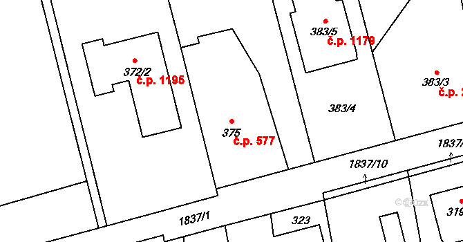 Kylešovice 577, Opava na parcele st. 375 v KÚ Kylešovice, Katastrální mapa