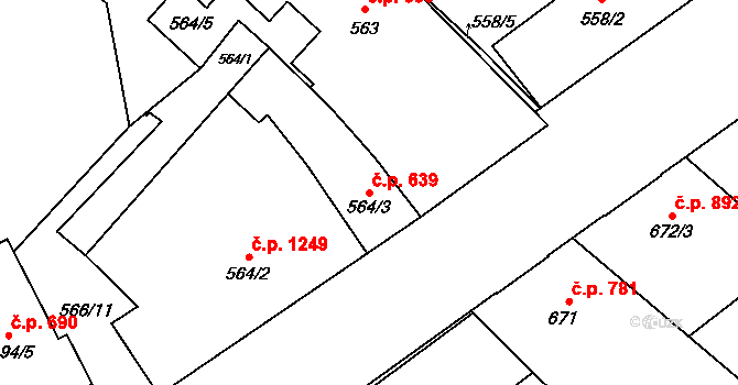 Předměstí 639, Opava na parcele st. 564/3 v KÚ Opava-Předměstí, Katastrální mapa