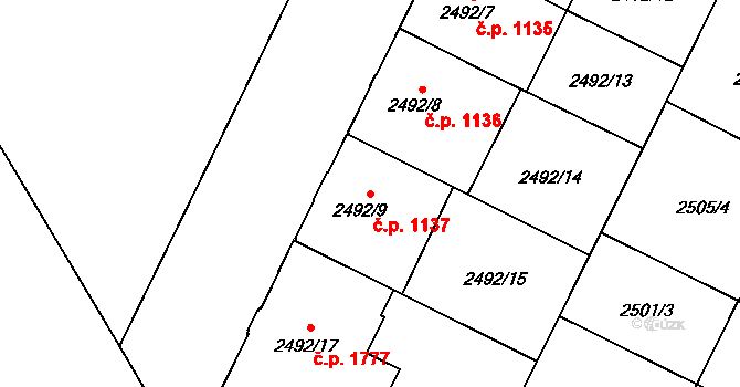 Předměstí 1137, Opava na parcele st. 2492/9 v KÚ Opava-Předměstí, Katastrální mapa