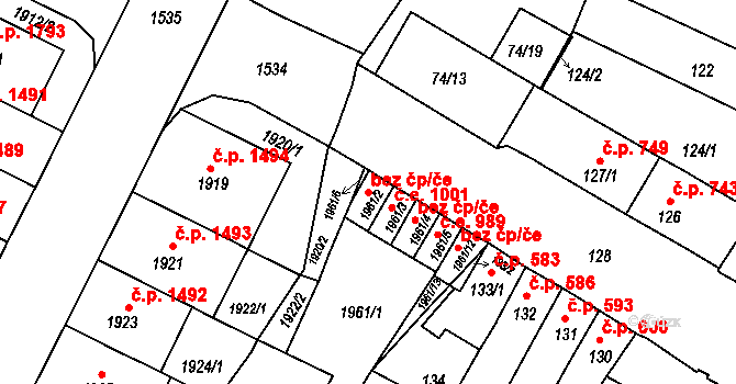 Brno 45542481 na parcele st. 1961/2 v KÚ Černá Pole, Katastrální mapa