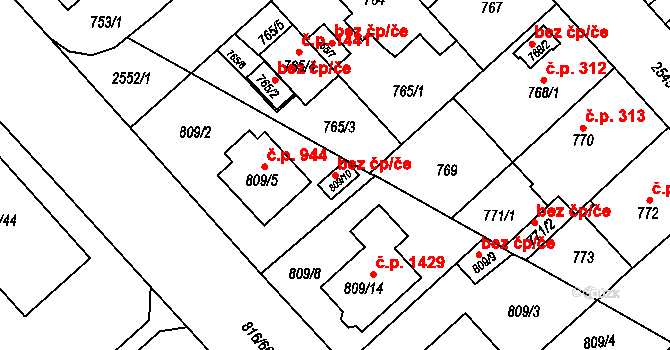 Plzeň 46390481 na parcele st. 809/10 v KÚ Doubravka, Katastrální mapa