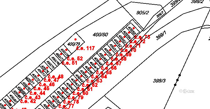 Vysokov 67 na parcele st. 400/49 v KÚ Vysokov, Katastrální mapa