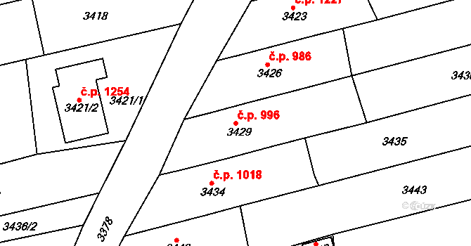 Vlčnov 996 na parcele st. 3429 v KÚ Vlčnov, Katastrální mapa
