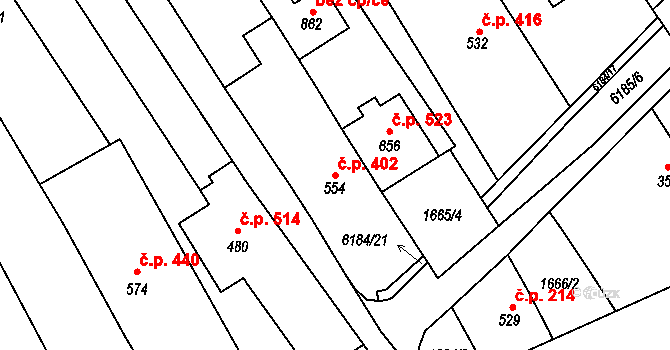 Březolupy 402 na parcele st. 554 v KÚ Březolupy, Katastrální mapa