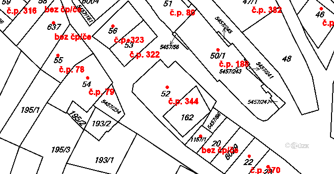 Polešovice 344 na parcele st. 52 v KÚ Polešovice, Katastrální mapa