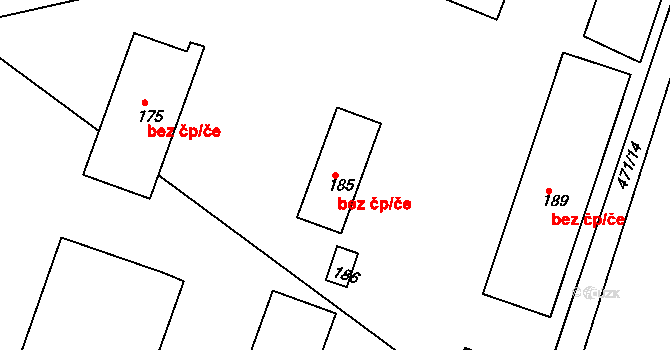 Bohušovice nad Ohří 47625481 na parcele st. 185 v KÚ Hrdly, Katastrální mapa