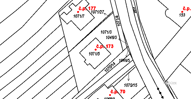 Sušice 173 na parcele st. 1071/5 v KÚ Huštěnovice, Katastrální mapa