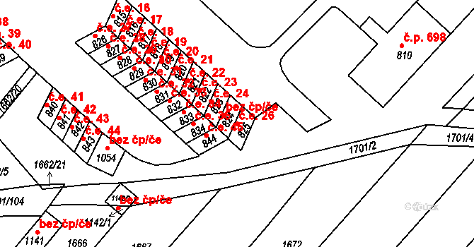 Boršice 26 na parcele st. 825 v KÚ Boršice u Buchlovic, Katastrální mapa