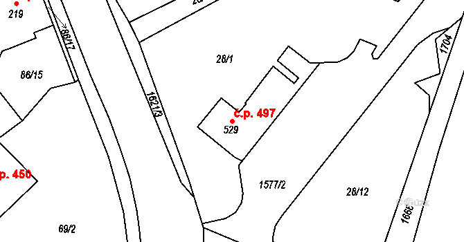 Opatovice nad Labem 497 na parcele st. 529 v KÚ Opatovice nad Labem, Katastrální mapa