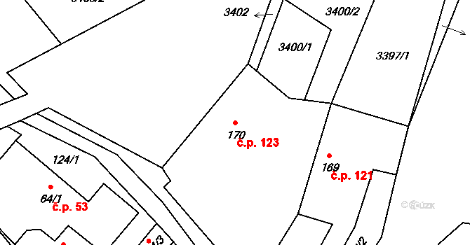 Horní Jiřetín 123 na parcele st. 170 v KÚ Horní Jiřetín, Katastrální mapa