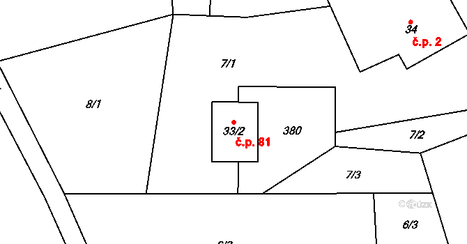 Hroubovice 81 na parcele st. 33/2 v KÚ Hroubovice, Katastrální mapa