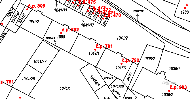 Bučovice 791 na parcele st. 1049/1 v KÚ Bučovice, Katastrální mapa