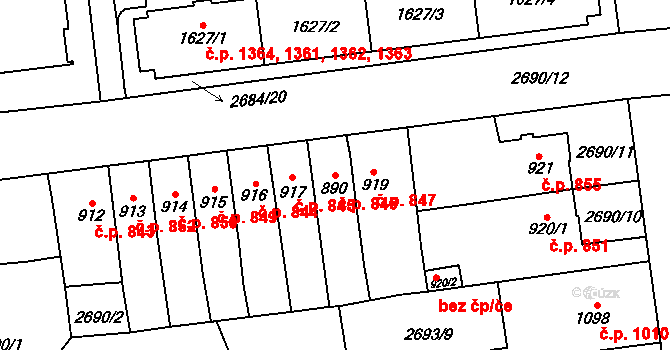 Choceň 846 na parcele st. 890 v KÚ Choceň, Katastrální mapa