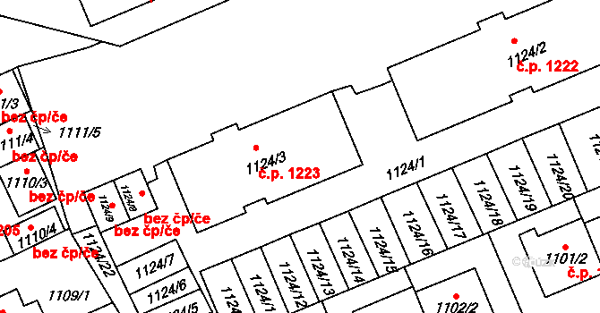 Třešť 1223 na parcele st. 1124/3 v KÚ Třešť, Katastrální mapa