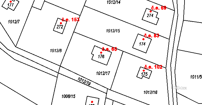 Vlkančice 65 na parcele st. 176 v KÚ Vlkančice, Katastrální mapa