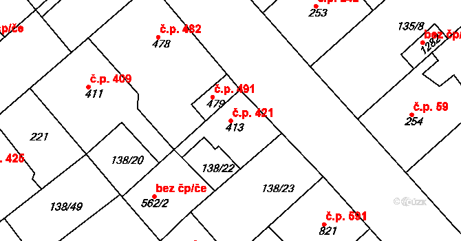 Lobeček 421, Kralupy nad Vltavou na parcele st. 413 v KÚ Lobeček, Katastrální mapa
