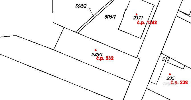 Neratovice 232 na parcele st. 233/1 v KÚ Neratovice, Katastrální mapa
