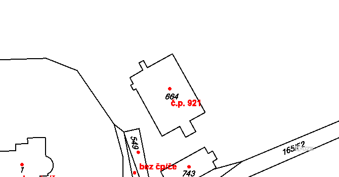 Rudná 921 na parcele st. 664 v KÚ Dušníky u Rudné, Katastrální mapa