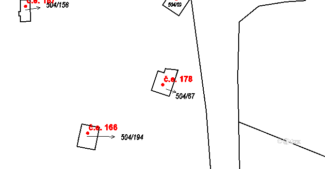 Třebenice 178, Štěchovice na parcele st. 504/67 v KÚ Štěchovice u Prahy, Katastrální mapa
