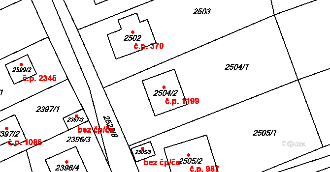 Černošice 1199 na parcele st. 2504/2 v KÚ Černošice, Katastrální mapa