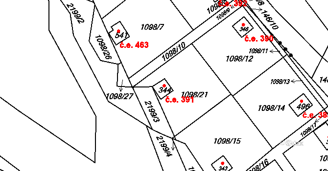 Dražice 391 na parcele st. 344 v KÚ Dražice u Tábora, Katastrální mapa