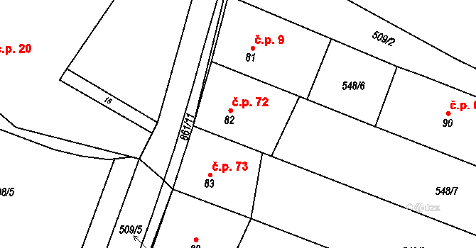 Vlkanov 72 na parcele st. 82 v KÚ Vlkanov u Nového Kramolína, Katastrální mapa