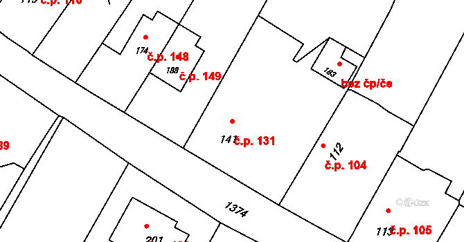 Skočice 131, Přeštice na parcele st. 141 v KÚ Skočice u Přeštic, Katastrální mapa