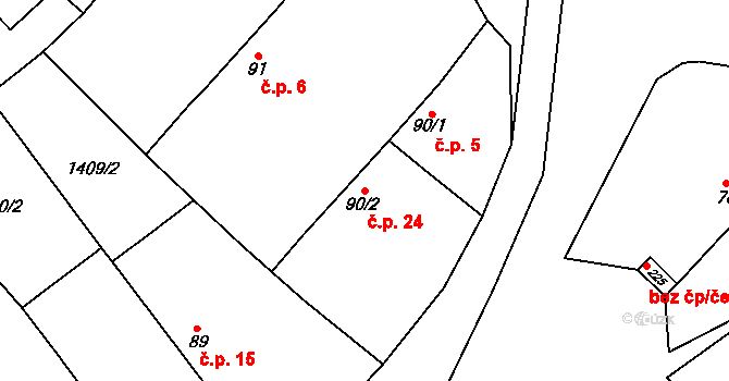 Čepinec 24, Žinkovy na parcele st. 90/2 v KÚ Žinkovy, Katastrální mapa