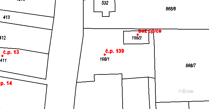 Velká Ves 139, Broumov na parcele st. 166/1 v KÚ Velká Ves u Broumova, Katastrální mapa