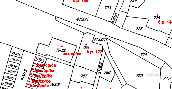 Jakubské Předměstí 122, Jaroměř na parcele st. 788 v KÚ Jaroměř, Katastrální mapa