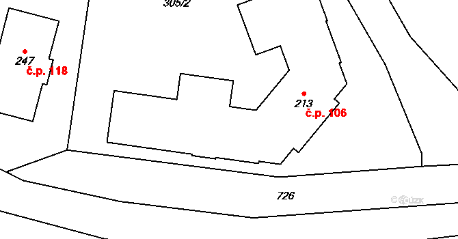 Teplice nad Metují 106 na parcele st. 213 v KÚ Teplice nad Metují, Katastrální mapa