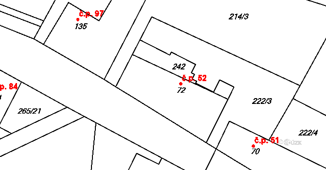 Lipoltice 52 na parcele st. 72 v KÚ Lipoltice, Katastrální mapa