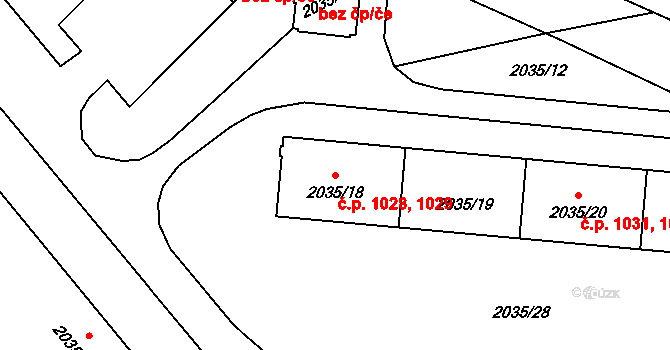 Holice 1028,1029 na parcele st. 2035/18 v KÚ Holice v Čechách, Katastrální mapa