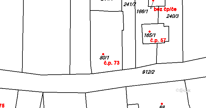Plešnice 73 na parcele st. 80/1 v KÚ Plešnice, Katastrální mapa