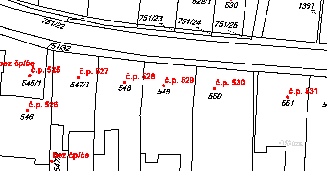 Svítkov 529, Pardubice na parcele st. 549 v KÚ Svítkov, Katastrální mapa