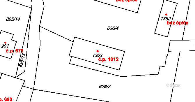 Kozlovice 1012 na parcele st. 1363 v KÚ Kozlovice, Katastrální mapa