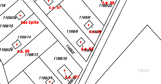 Olomučany 64 na parcele st. 1169/30 v KÚ Olomučany, Katastrální mapa