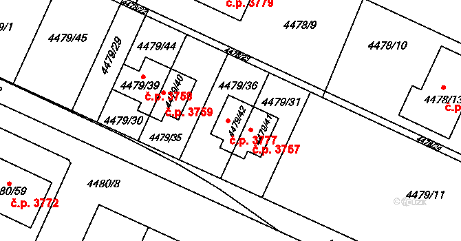 Znojmo 3777 na parcele st. 4479/42 v KÚ Znojmo-město, Katastrální mapa