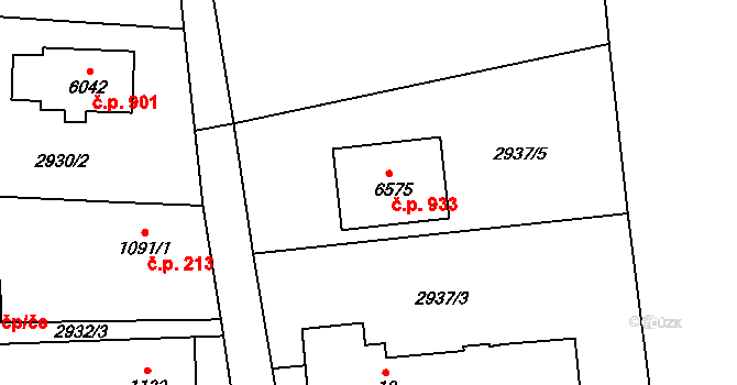 Pihovice 933, Klatovy na parcele st. 6575 v KÚ Klatovy, Katastrální mapa