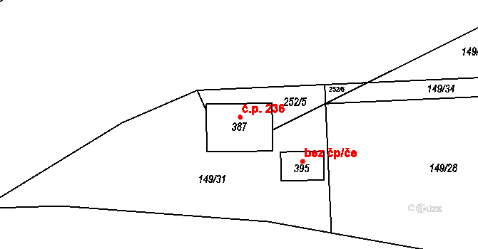 Střelná 236, Košťany na parcele st. 387 v KÚ Střelná, Katastrální mapa