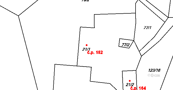 Bušín 152 na parcele st. 21/1 v KÚ Hartíkov, Katastrální mapa