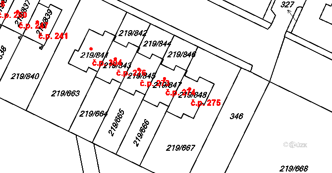Pitkovice 274, Praha na parcele st. 219/847 v KÚ Pitkovice, Katastrální mapa